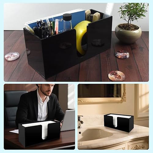 Miniatura 5 de Soporte para toallas de papel para encimera, dispensador de servilletas acrílicas negras, multipliegueCplegado en Z, dispensador de toallas de papel