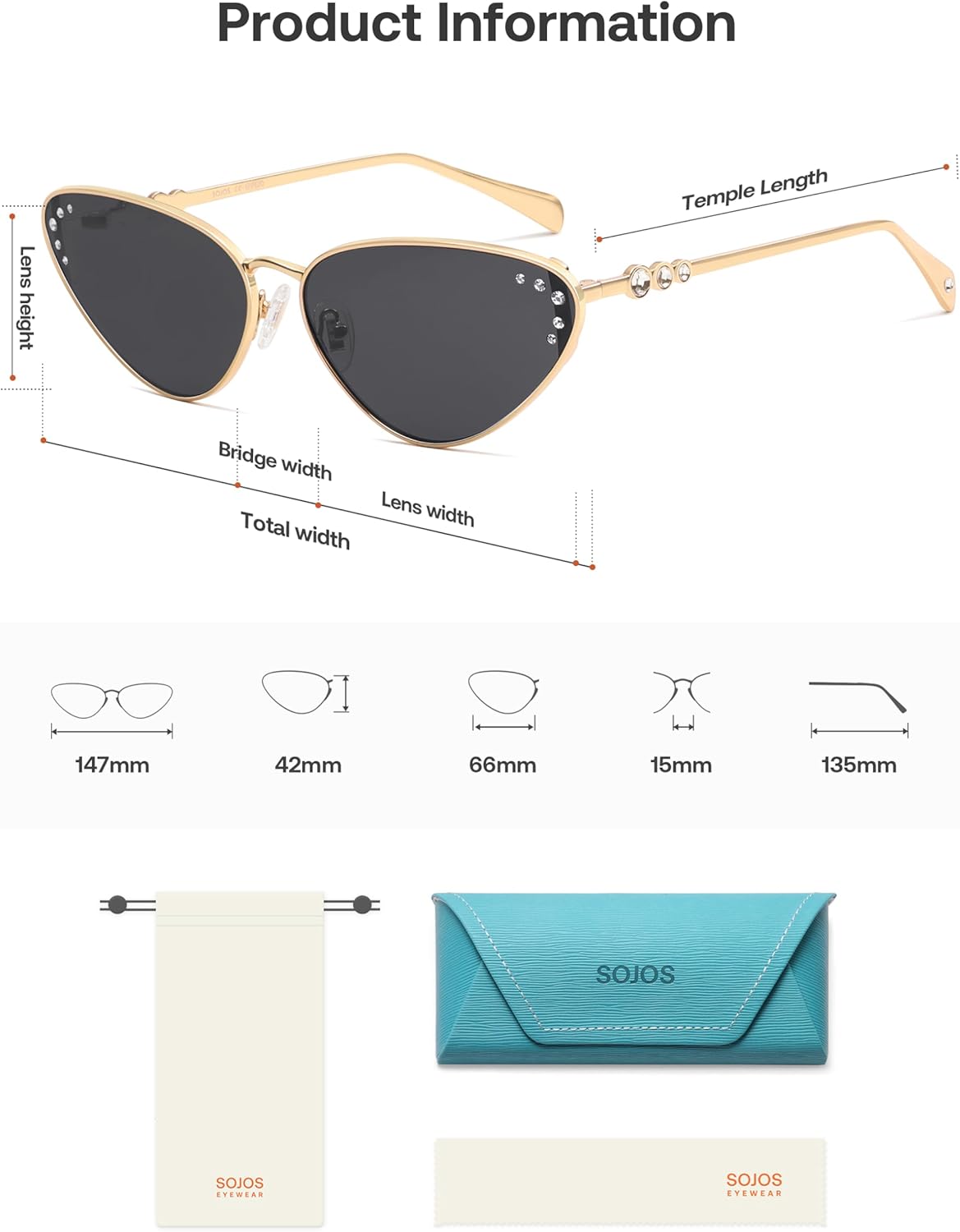 SOJOS Retro Cateye Sunglasses Womens Trendy Narrow UV400 Protection Sun Glasses, Enchantress