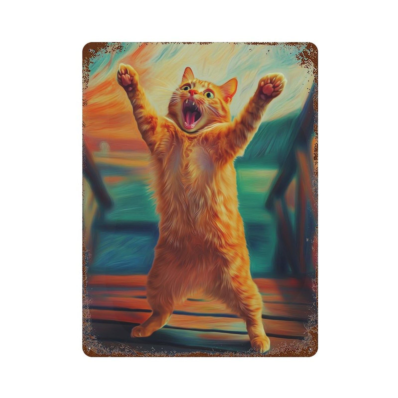 Garage Style Crazy Cat Rust Effect Tin Sign 15.7"x11.8", Classic Wall Plaque for Bar And Workshop