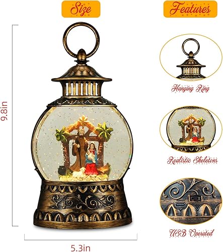 Miniatura 82 de Globo de Nieve Cardinal, Globo de Nieve Musical de Muñeco de Nieve Navideño tipo Linterna con Luces con Temporizador de 6H a Batería y Alimentado