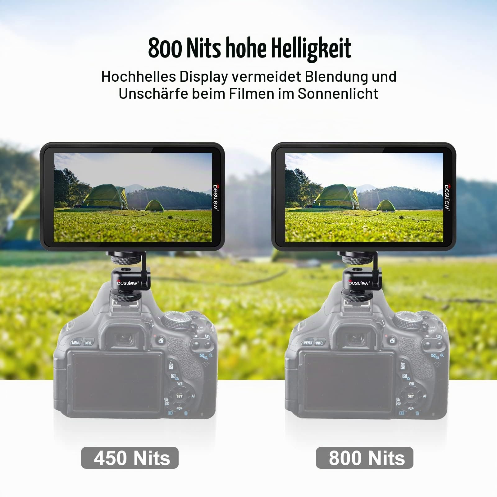Desview R5II Kamera Field Monitor Touchscreen 5,5 Zoll, Camera Monitor 4K HDMI mit Sonnenschutzhaube, Full HD 1920x1080 IPS 3D LUT Video Peaking Focus Assist für DSLR