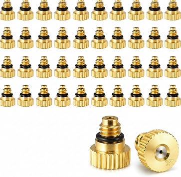 Hotop 40 Pieces Brass Misting Nozzle, Low Pressure Atomizing Mist Nozzle, 10/24 UNC Orifice Replacement Heads for Greenhouse Landscaping and Outdoor Cooling System 0.4 mm