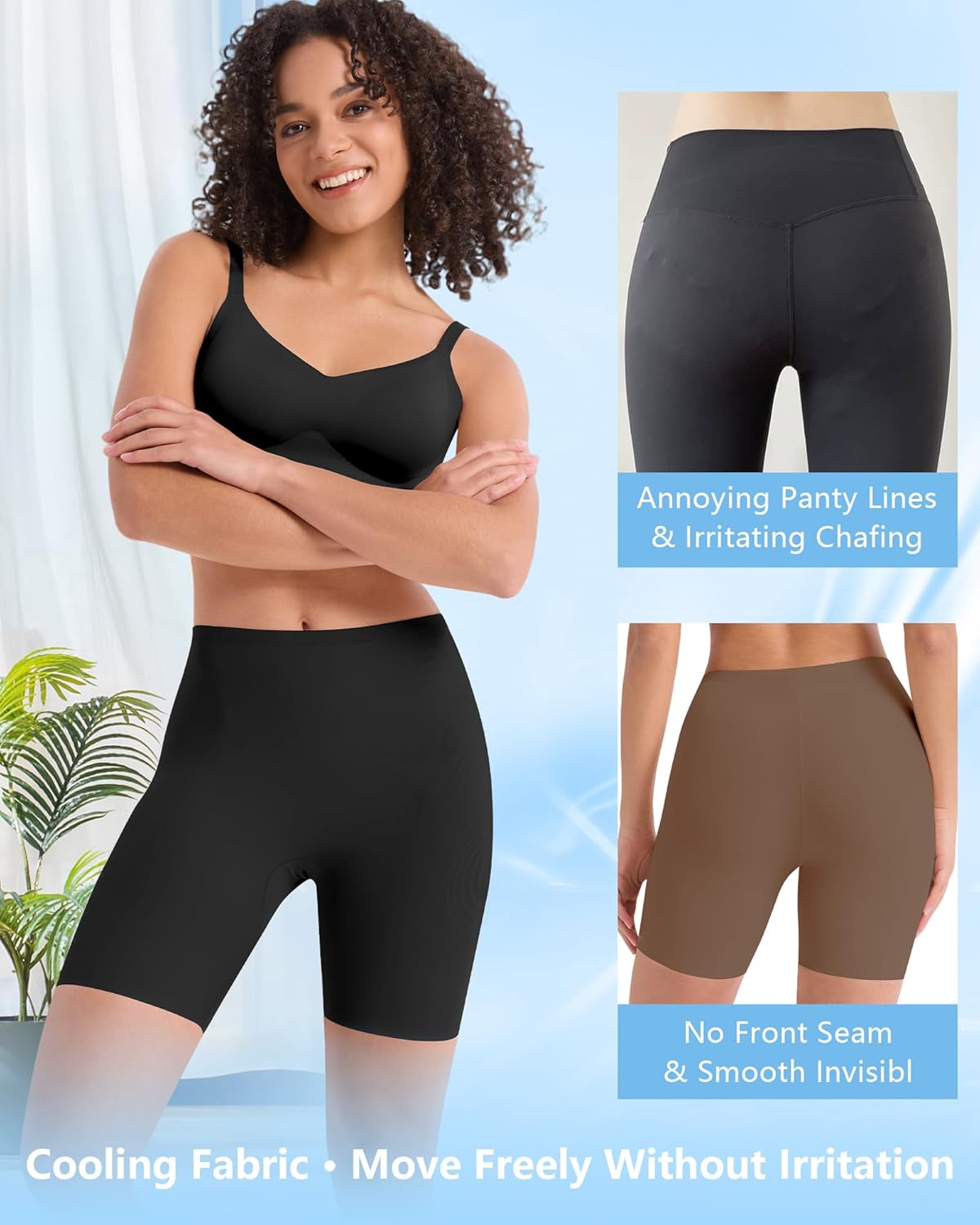 Women's Seamless Slip Shorts Under Dresses - Cooling Anti Chafing Boyshort Underwear Comfortable Yoga Boxer Panties