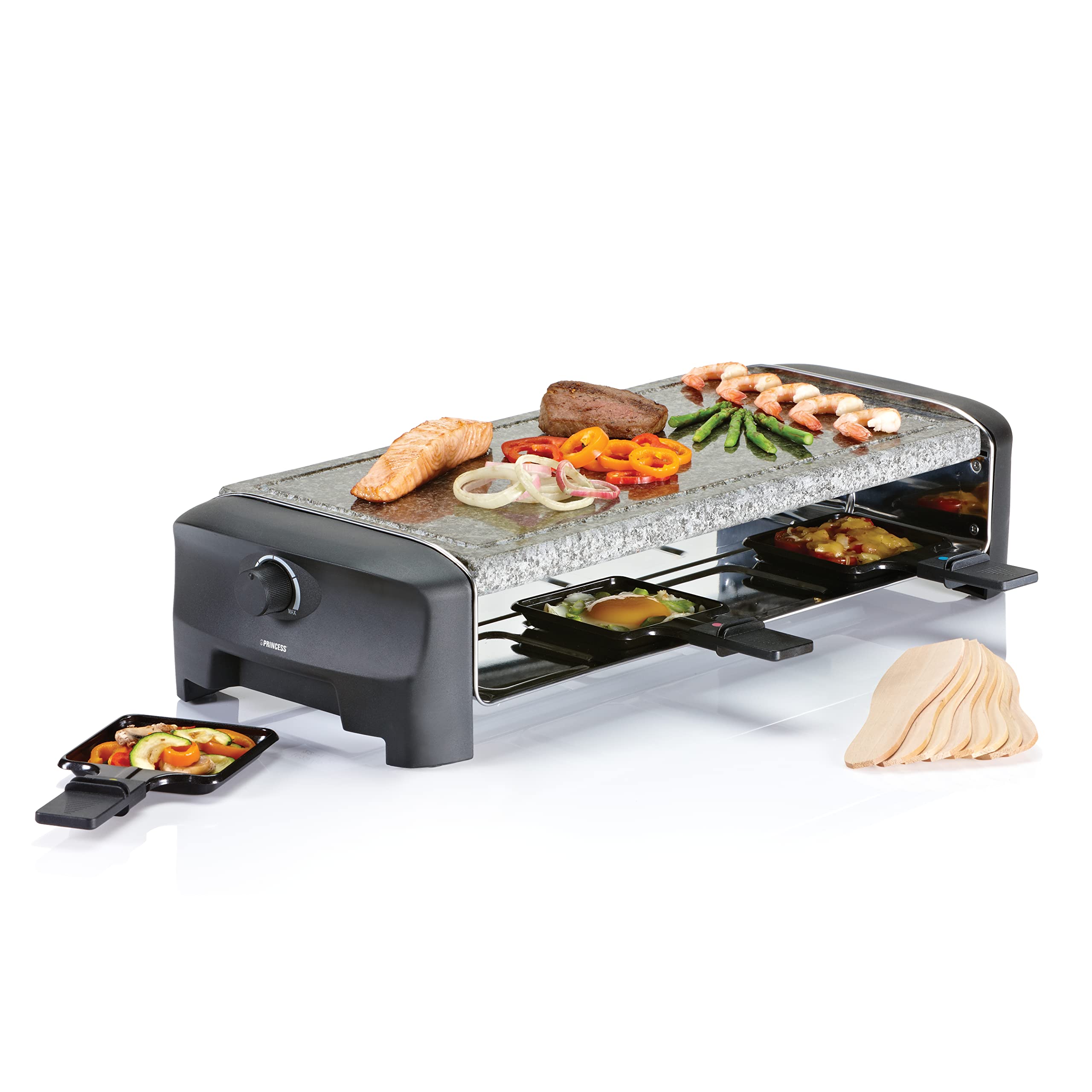 Princess Raclette 162830 Grill Kamienny – Dla 8 Osób z 8 Patelniami I Regulowanym Termostatem