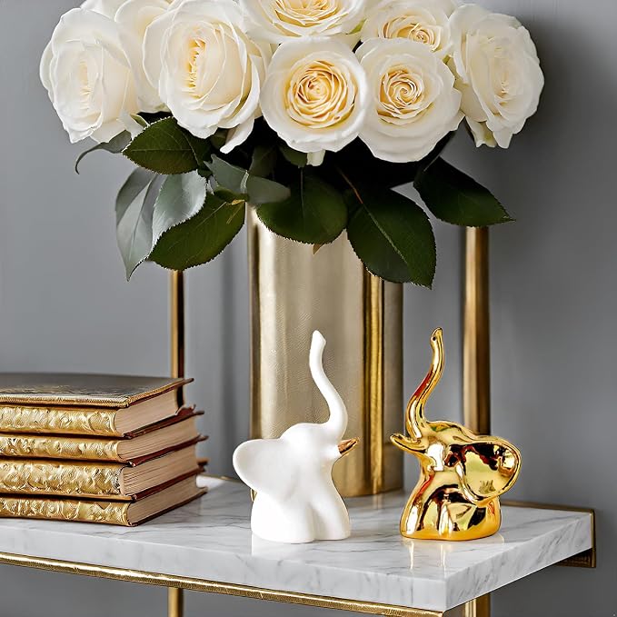 Pareja de Estatua de Elefante Blanca y Dorada para Decoración de Hogar miniatura 8
