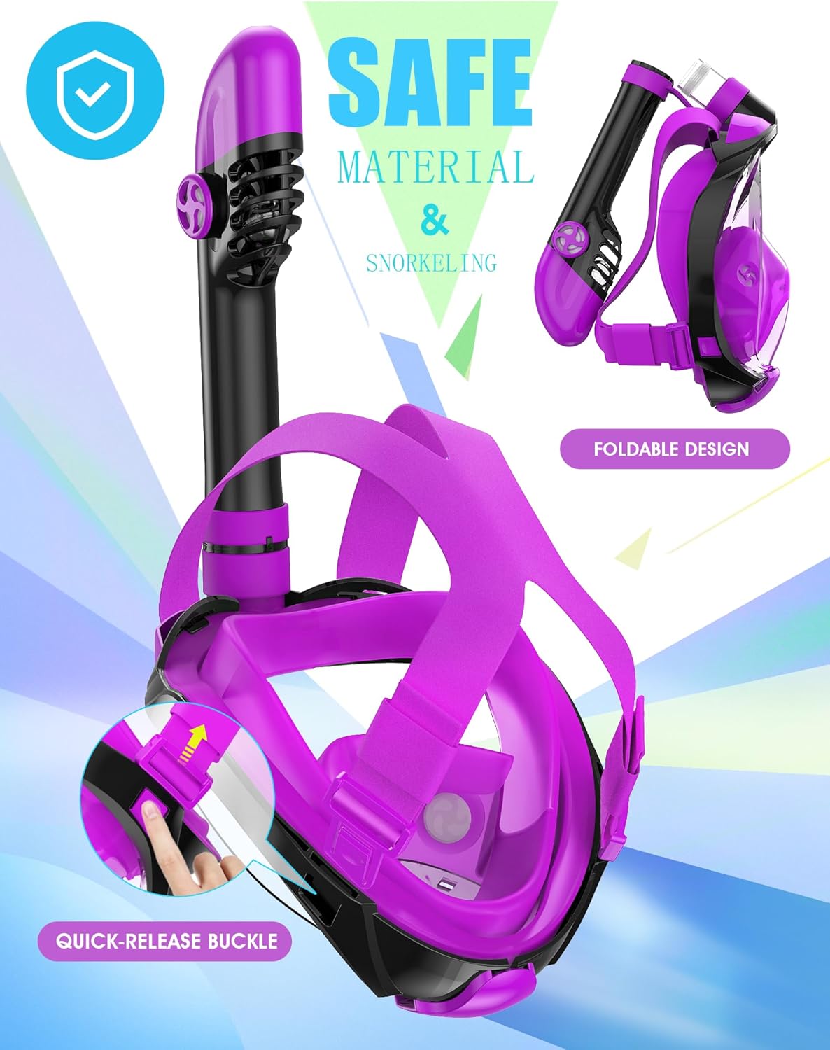 Greatever G2 Snorkeling Gear for Adults 2PCS, Full Face Snorkel Mask with Dry Top Snorkel,Anti-Leak & Anti-Fog Snorkel Mask Adult,Foldable Snorkeling Mask with Camera Mount mesh Bag - Image 4