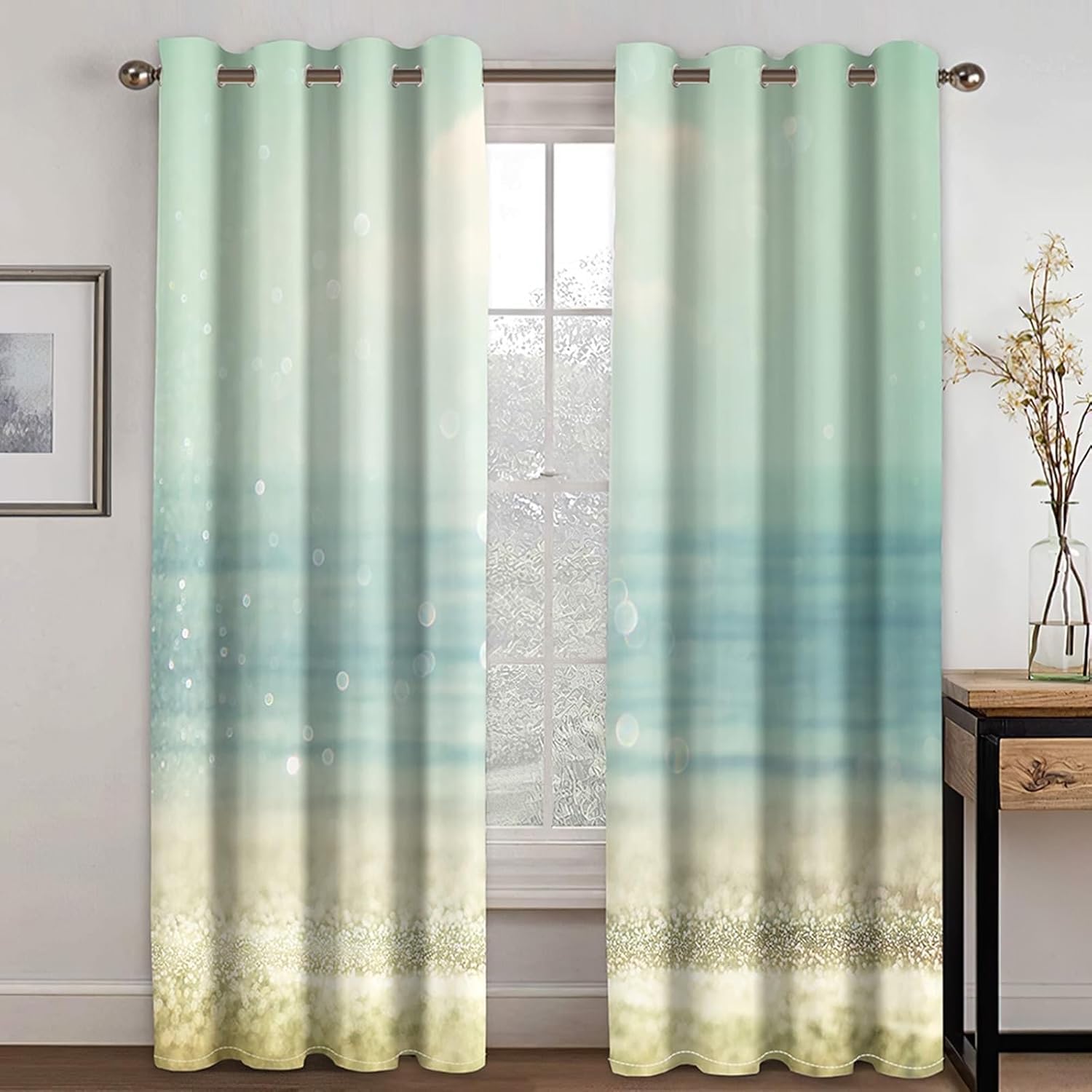 Rideau occultant imprimé mer et plage en polyester W80 x L96 pouces