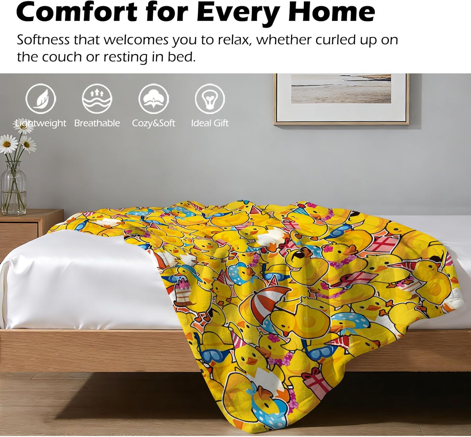 Yellow Duck Gifts for Women Men - 50x60 Inch Cute Duck Throw Blanket, Super Soft Flannel Fleece Cozy Blanket for Couch, Rubber Ducks & Baby Nursery Decor, Ducks Lover Gifts