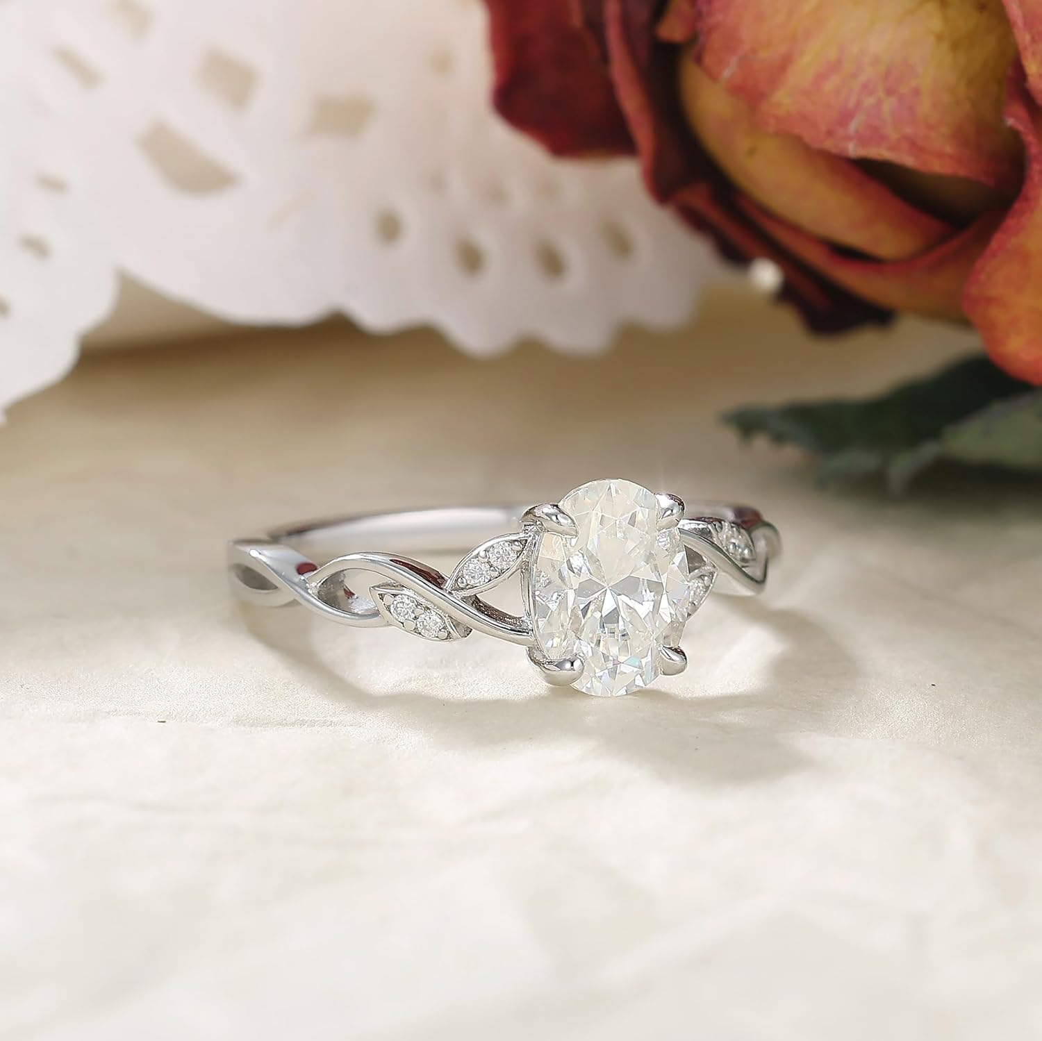 Moissanite Bridal Engagement Ring for Women 925 Sterling Silver Plated Platinum Art Deco/Vintage Wedding Promise Ring for Her Size 4-9