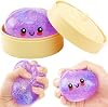 Dumpling Squishy Glitter Dumpling Squishy Toys with Plastic Steamer Box,Big Dumpling Squishy Stress Relief Fidget Novelty Squeeze Toys Gift for Adults & kids (Purple)