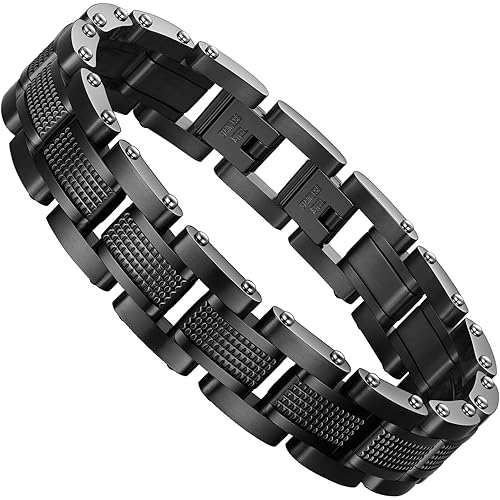 Holizaly Men's Bracelet Men's Stainless Steel Bracelet, Link Bracelet Gold Black and Blue Ion Plated Black with Box