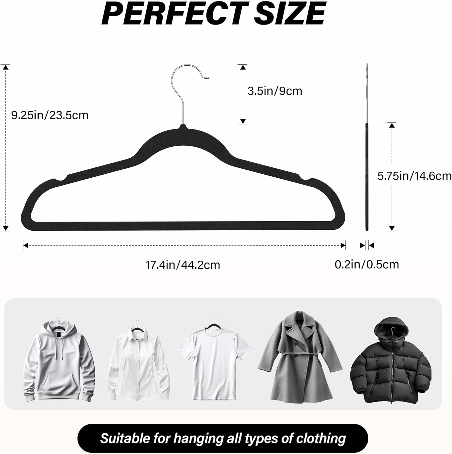 Simple Deluxe 50 Pack Velvet Hangers, Non-Slip Clothes Hangers with Shoulder Notches, 360° Swivel Hooks, Heavy Duty Coat Suit Hangers for Coats & Pants, Black