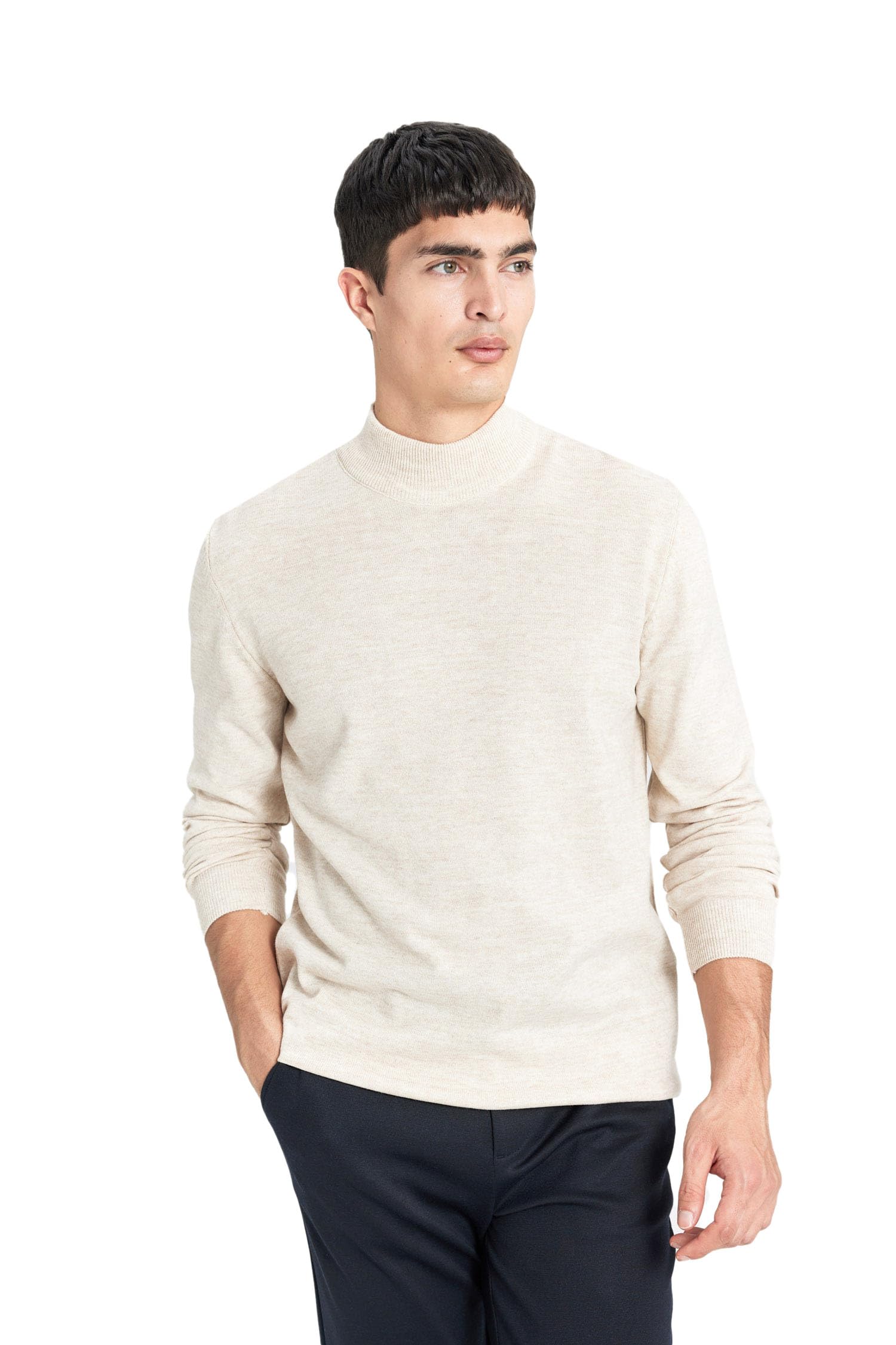 DeFacto Men's Jumper - Stylish Turtleneck Sweater - Cardigans & Knitted Jumper for Men - Sweaters and Cardigans for Everyone, Beige, XXL