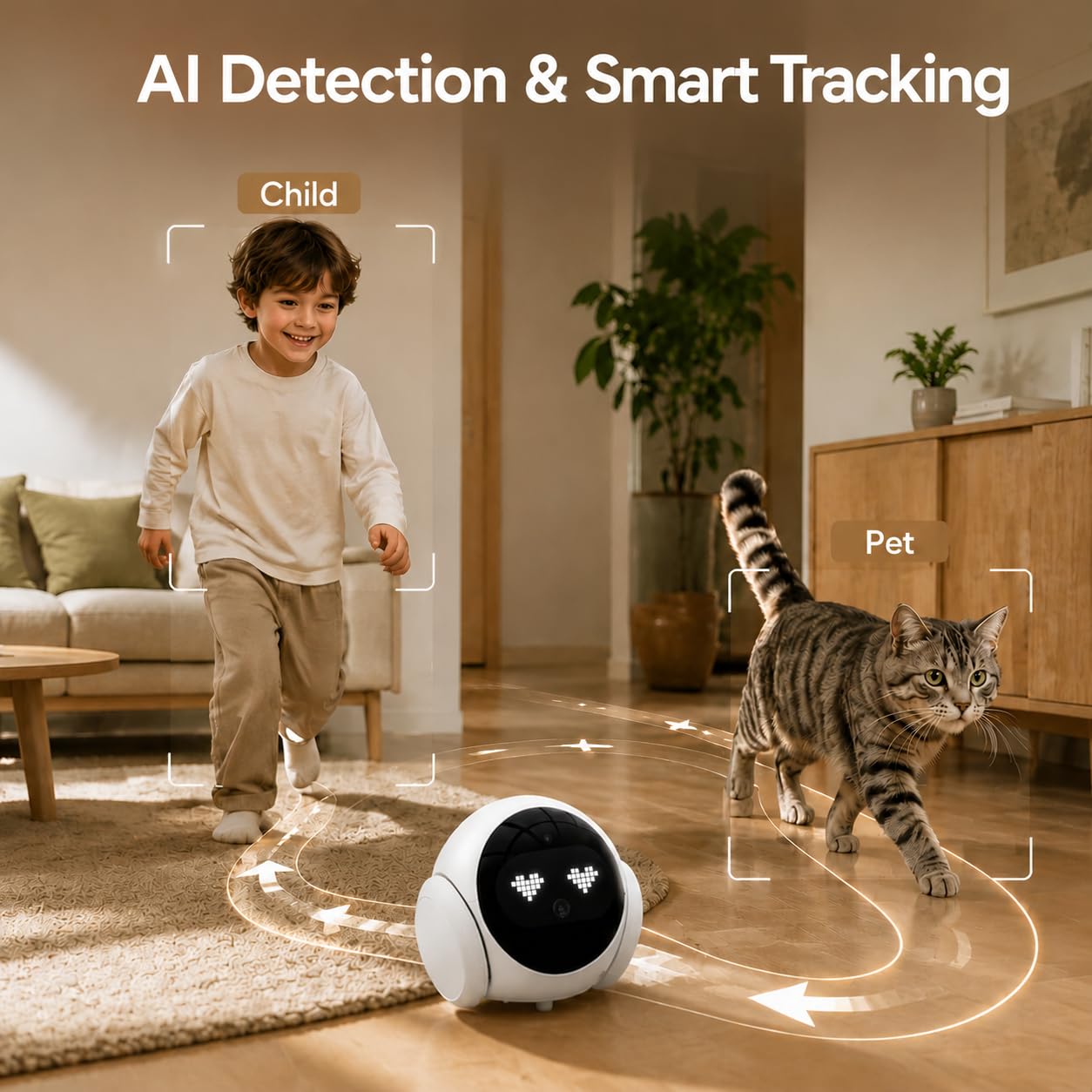 Roboter Haustierkamera 2K HD, App-Steuerung, Nachtsicht & AI-Tracking