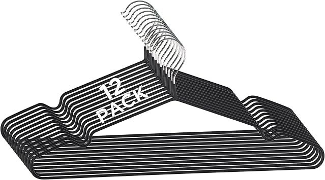 Simplify 12 Pack Metal Hangers | Dimensions 15.75"x 7.28"x 0.16" | Space Saving | Durable | Closet Organization | Black