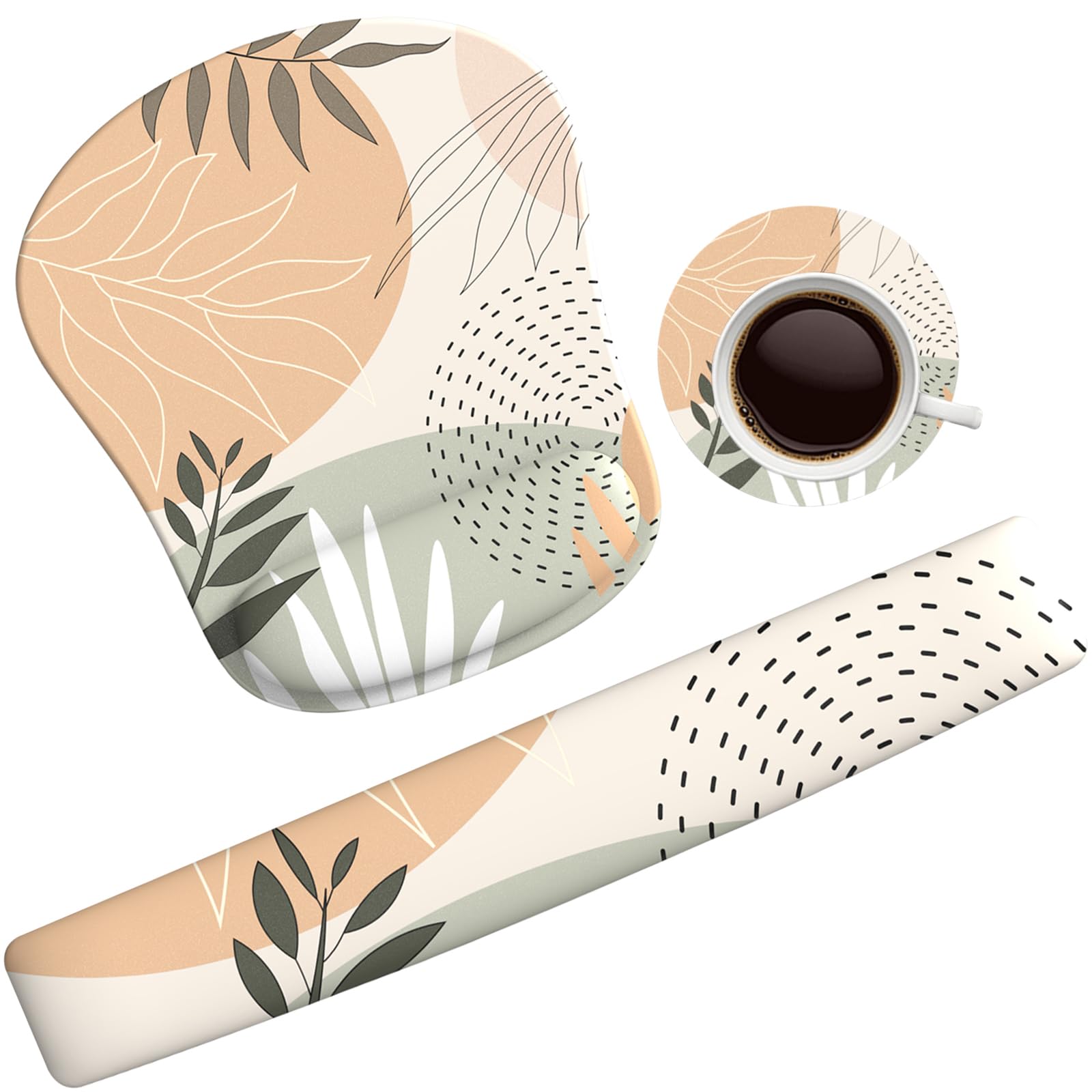 Gel Mouse Pad Wrist Support Memory Foam Keyboard Wrist Rest, Ergonomic Keyboard Mouse Wrist Rest with Non-Slip PU Base for Computer Desk, Tropical Leaves