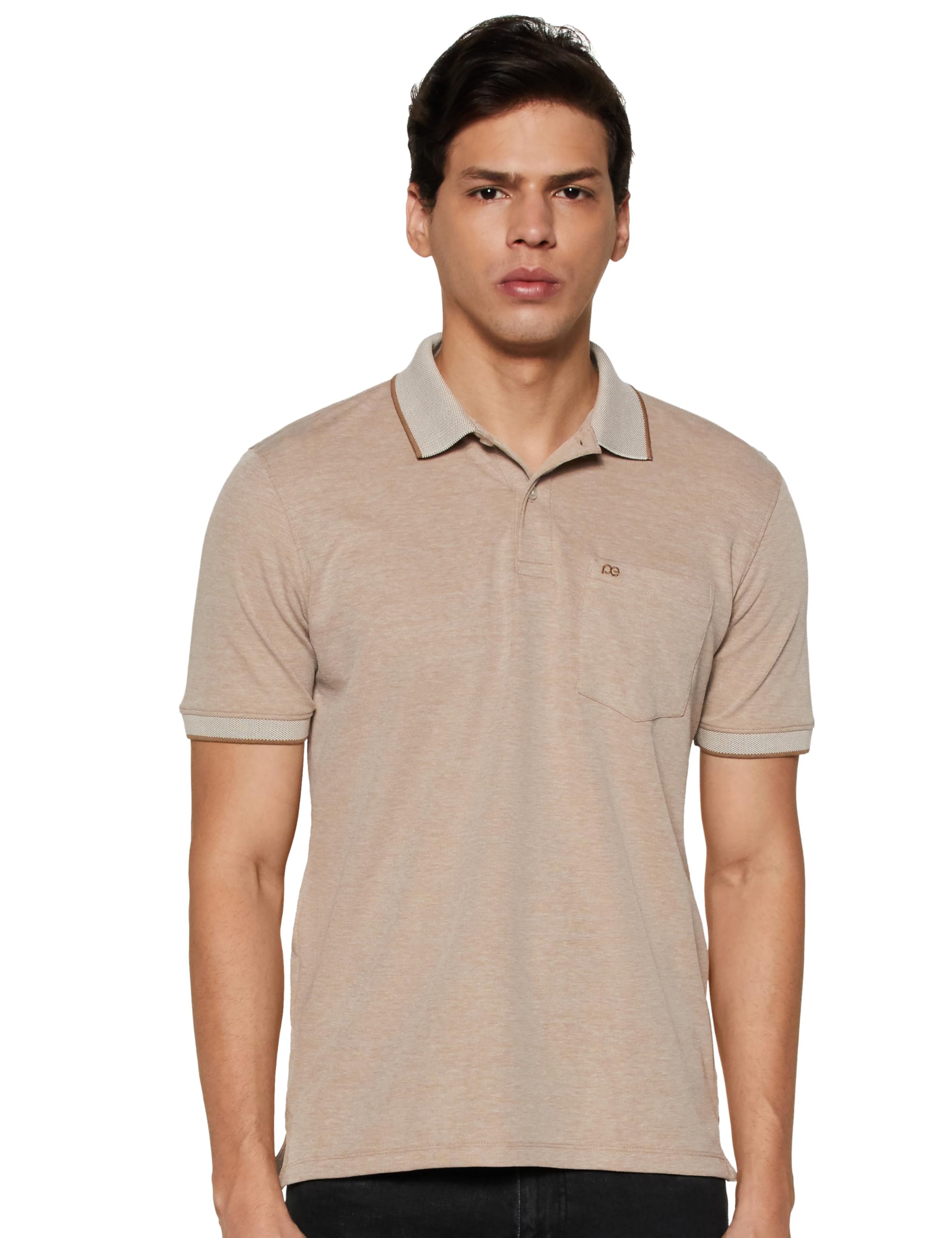 Peter England Men's Premium Regular Fit Half Sleeve Polo T-Shirt with Pocket | Cotton Rich | Birds Eye Interlock Weave