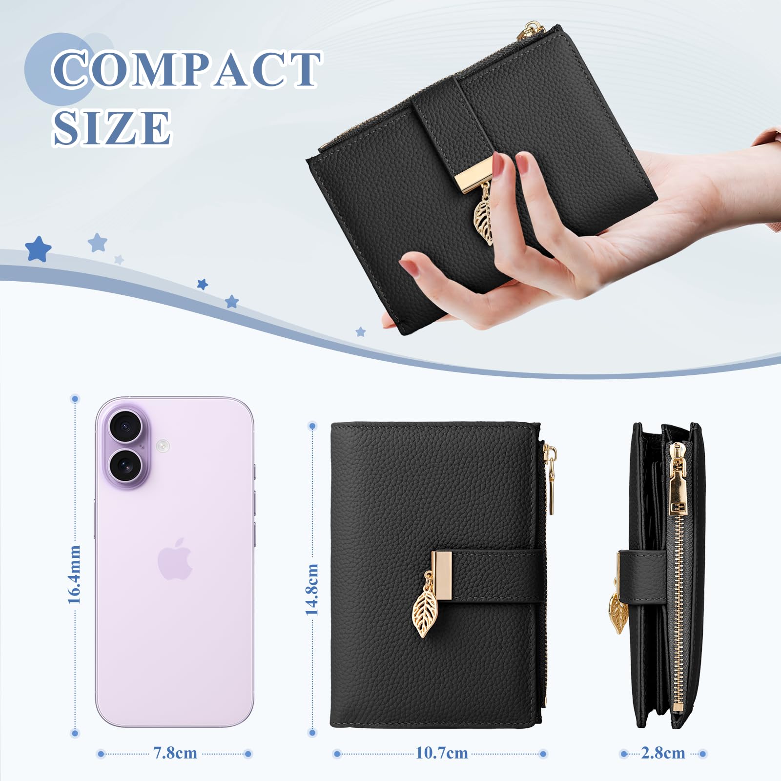Porte Monnaie Femme, Petit Portefeuille Femme avec Blocage RFID Protege Passeport Porte Feuilles pour Femme avec 16 Fentes pour Cartes et Pochette à Fermeture éclair
