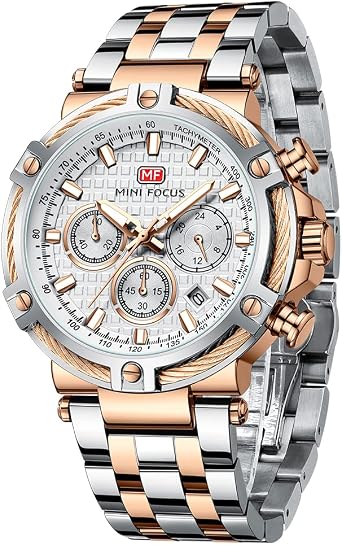 MF MINI FOCUS Men's Brand Quartz Watch Luminous Steel Belt Waterproof Men's Watch 0470G