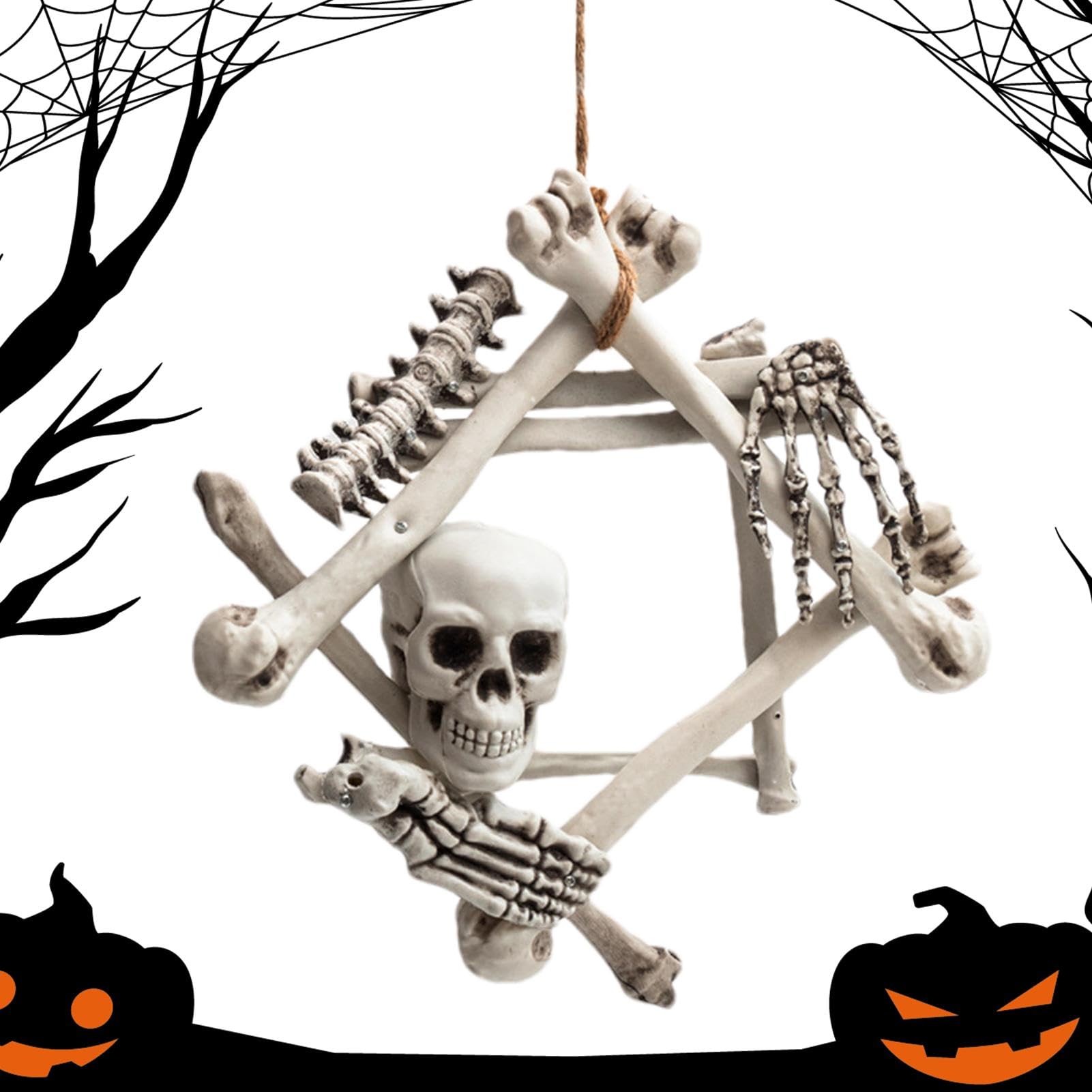 Couronne d'Halloween crâne gothique et tête de mort pour décoration suspendue
