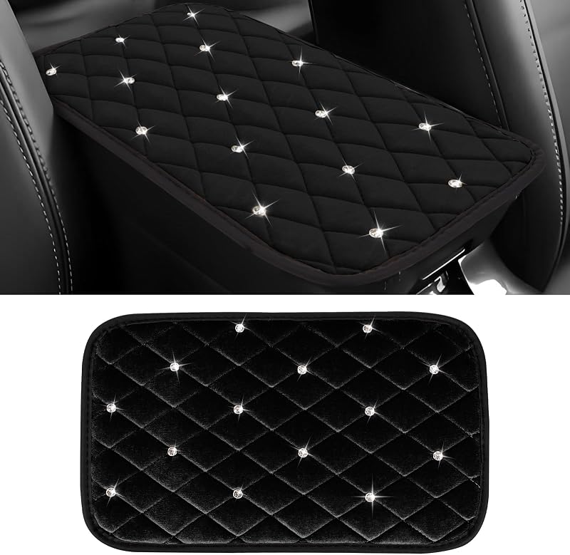 Capa para Apoio de Braço do Console Central Hovom com Pelúcia e Strass – Preta, 32,0 x 19,0 cm