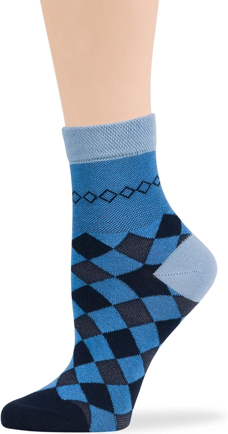 7BIGSTARS KINGDOM Women's Cotton Diabetic Quarter Fancy Socks - 4 Pack Large- Non-Binding- Square, Stripe, Diamond, Dot - Sock Size 10-12 Shoe Size 8-12 L Denim Blue, Dark Navy - Image 4