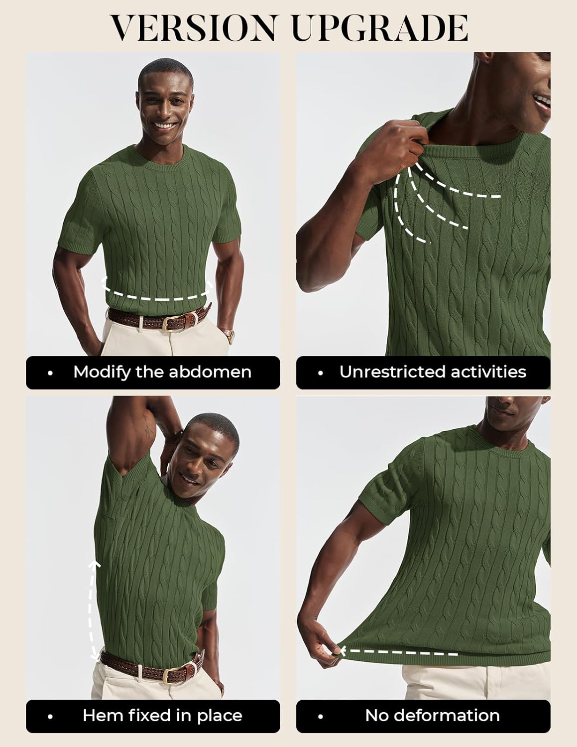 PJ PAUL JONES Mens T-Shirts Crewneck Tee Shirt Cable Knit Tee Short Sleeve Texture T Shirt - Image 5