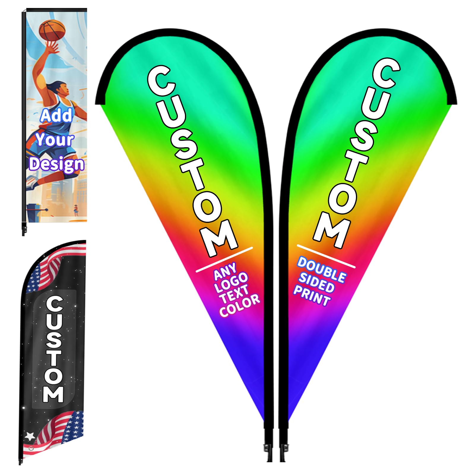 Custom Advertising Feather Flags for Business Outside, Personalised Double Sided Feather Banner Flags with Logo Text Design, Custom Business Open Flag Sign, Swooper Flag (Water Drop Flag, 3.6x9.5FT)