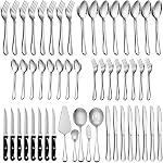 LIANYU 53-Piece Set plat de couverts avec couteaux à steak et ustensiles de service, en acier inoxydable Silverware Service pour 8, Ensemble d'Utensile de Manger pour le mariage à la maison, Lave-vaisselle Coffre-fort, Miroir fini