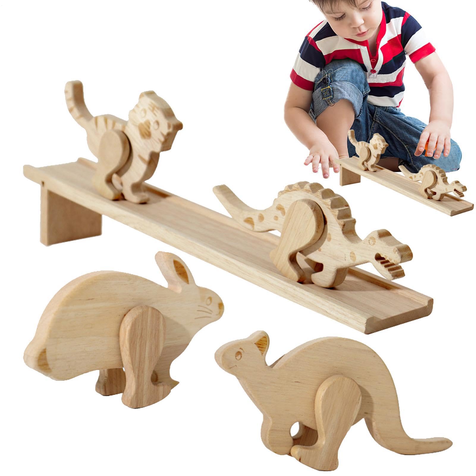 Generisch Holzrampe-Tierspielzeug – 15,35-Zoll-Trägheitsrennbahn | Schiebetier-Spielset aus Holz – -Lernspielzeug für Kleinkinder, Kinder, und Mädchen ab 3 Jahren, lehrreicher Spaß