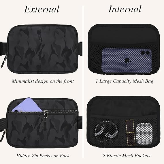 Fanny Pack, Belt Bag for Women -Crossbody Bags - Black Fanny Pack with Adjustable Strap, Fashion Fanny Pack for Running Workout Hiking Travel,Black