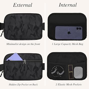 Fanny Pack, Belt Bag for Women -Crossbody Bags - Black Fanny Pack with Adjustable Strap, Fashion Fanny Pack for Running Workout Hiking Travel,Black
