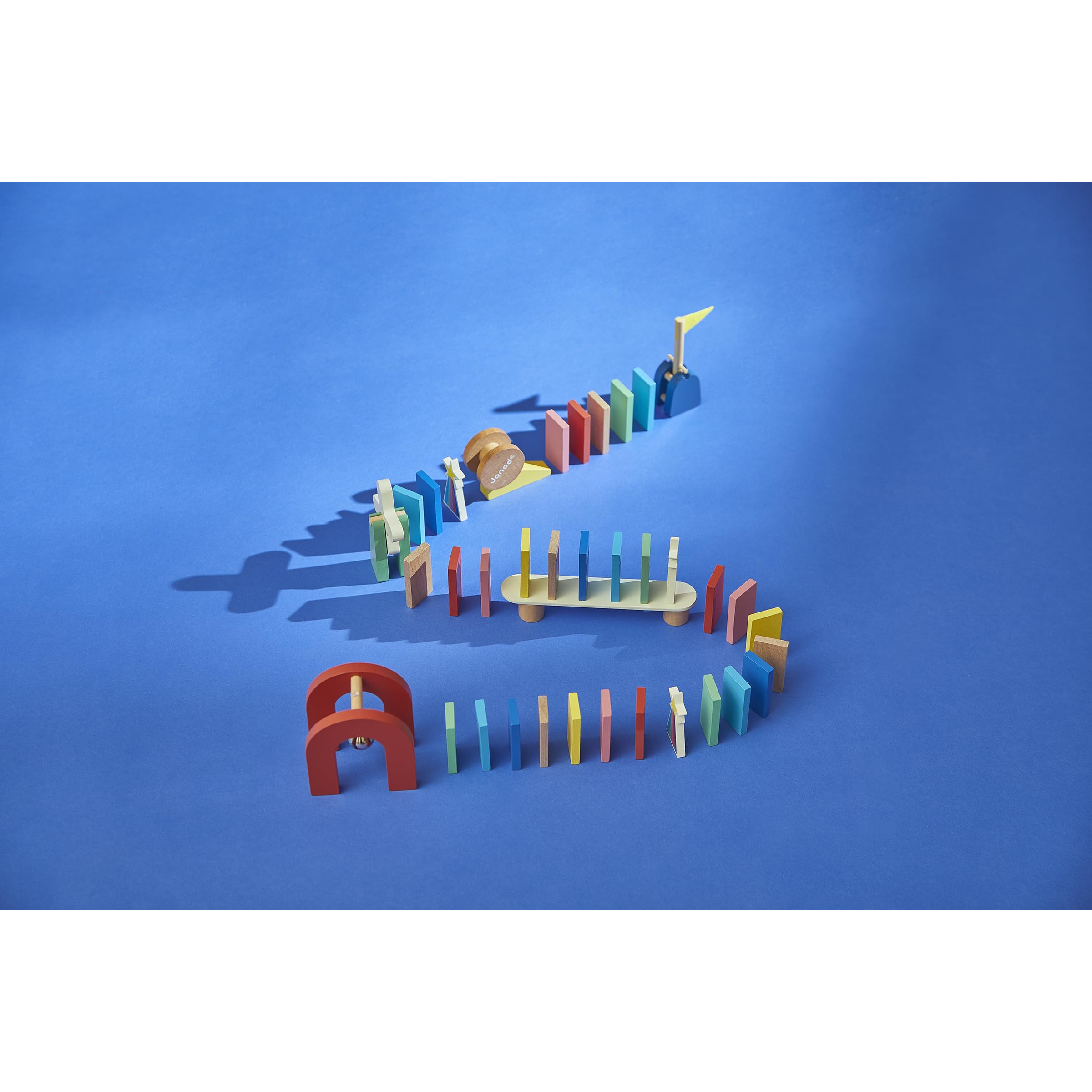 Janod - Jeu de Course de Dominos - Création Circuits et Parcours Dominos - Pack Complet 100 Pièces + Accessoires - Dès 3 Ans