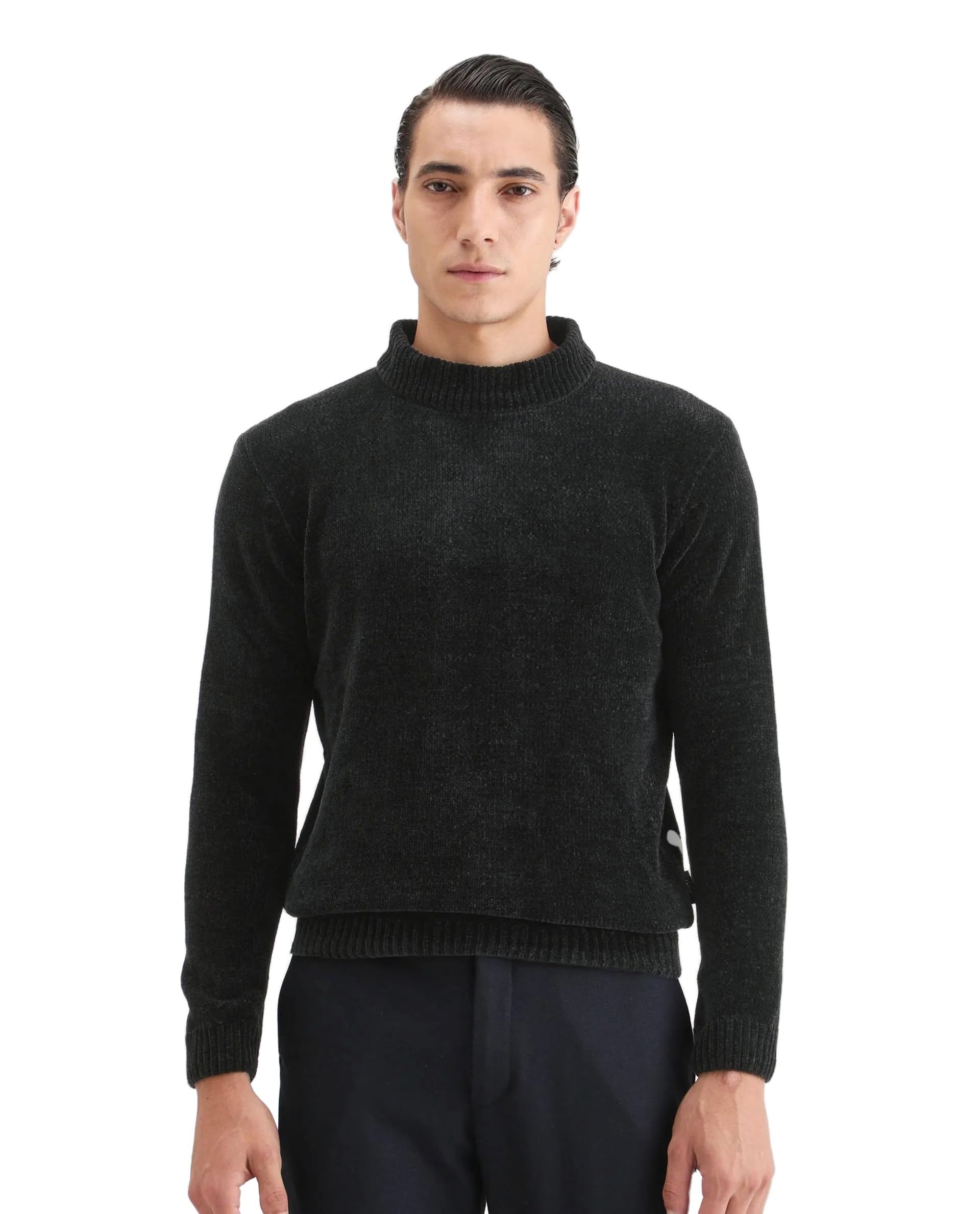 rare rabbit Men's Chens Regular Solid Cotton Blend Crew Neck Long Sleeve Sweater | Black-picture-12
