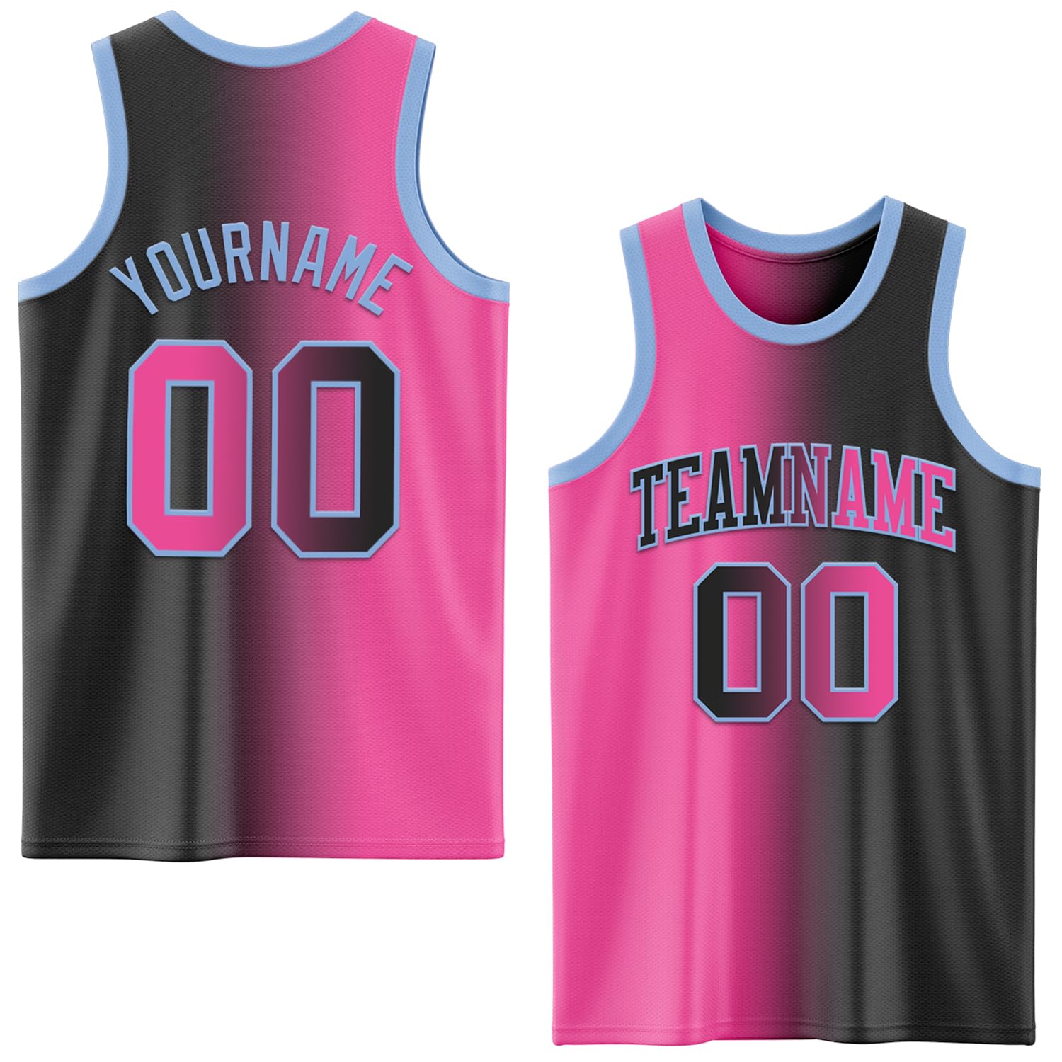 Custom Black Pink-Light Blue Authentic Gradient Fashion Baseball Jersey Printed Stitched Personalized Text Logo Blank Team Practitce Basketball Uniform Tops Sleeveless Hip Hop Sports Fan Shirts, S-4XL