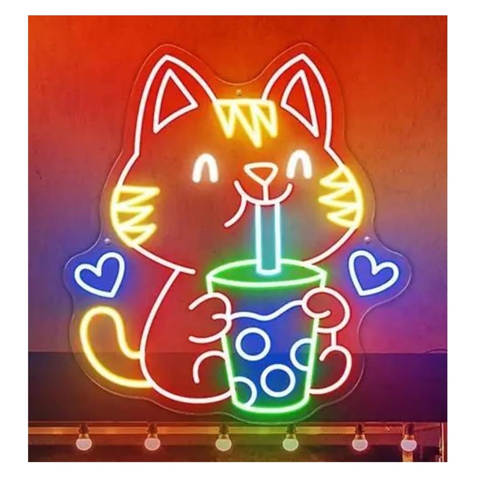 Aextroi neon Lights Sign Soothing Mood Lamp Boba Tea Cat Neon Sign Powered by Adjustable Brightness for Shop