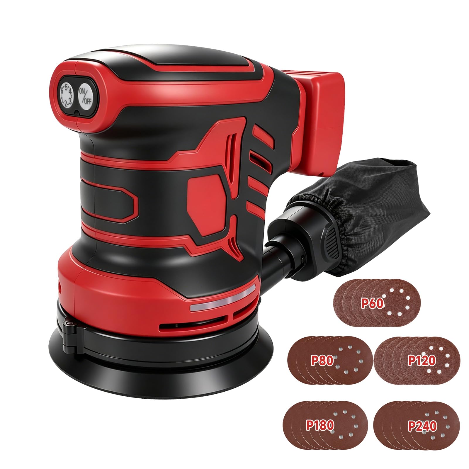 Cordless Random Orbital Sander Compatible with Milwaukee M18 18V Battery, 21000 RPM Brushless 125mm Electric Random Orbit Sander, 6-Variable Speeds Palm Sander with 25pcs Sandpapers