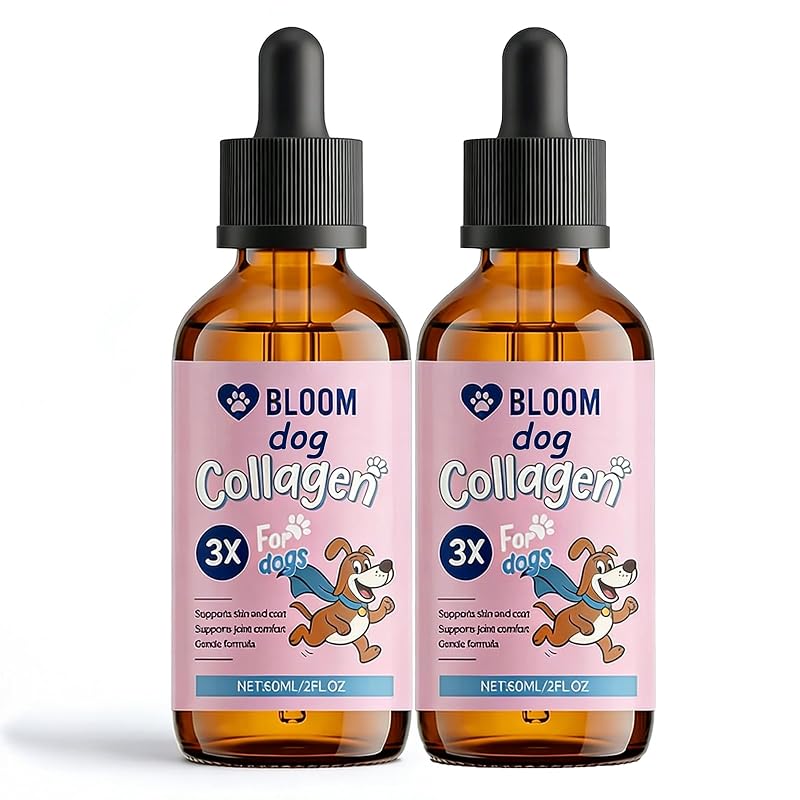 Suplemento de Colágeno para Cães Bloom Dog Collagen com Conta-Gotas, 60 mL, Pacote com 2