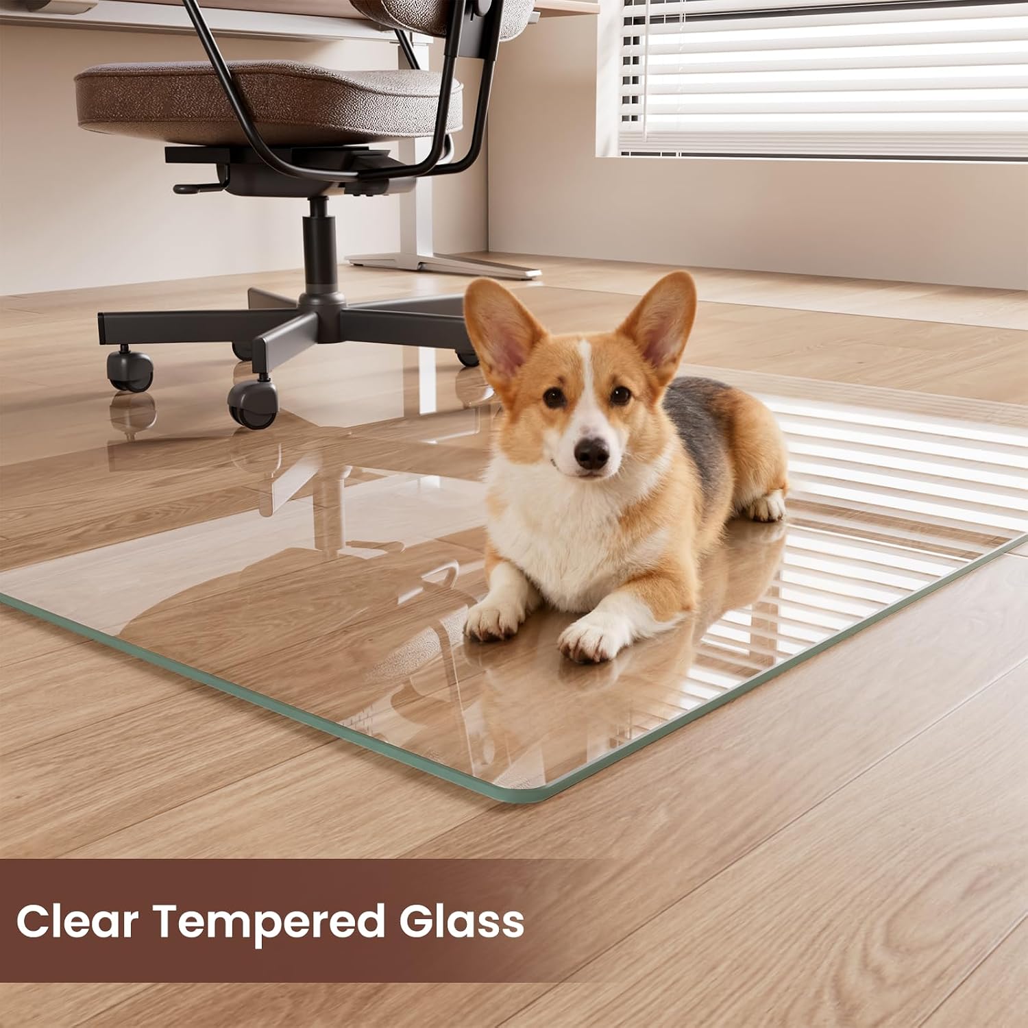 36"x55" Chair Mat for Carpet, Tempered Glass Office Chair Mat with Round Corner, Desk Floor Mat for Office Chair/Rolling Chair/Hardwood Floor with 6 Anti-Slip Pads