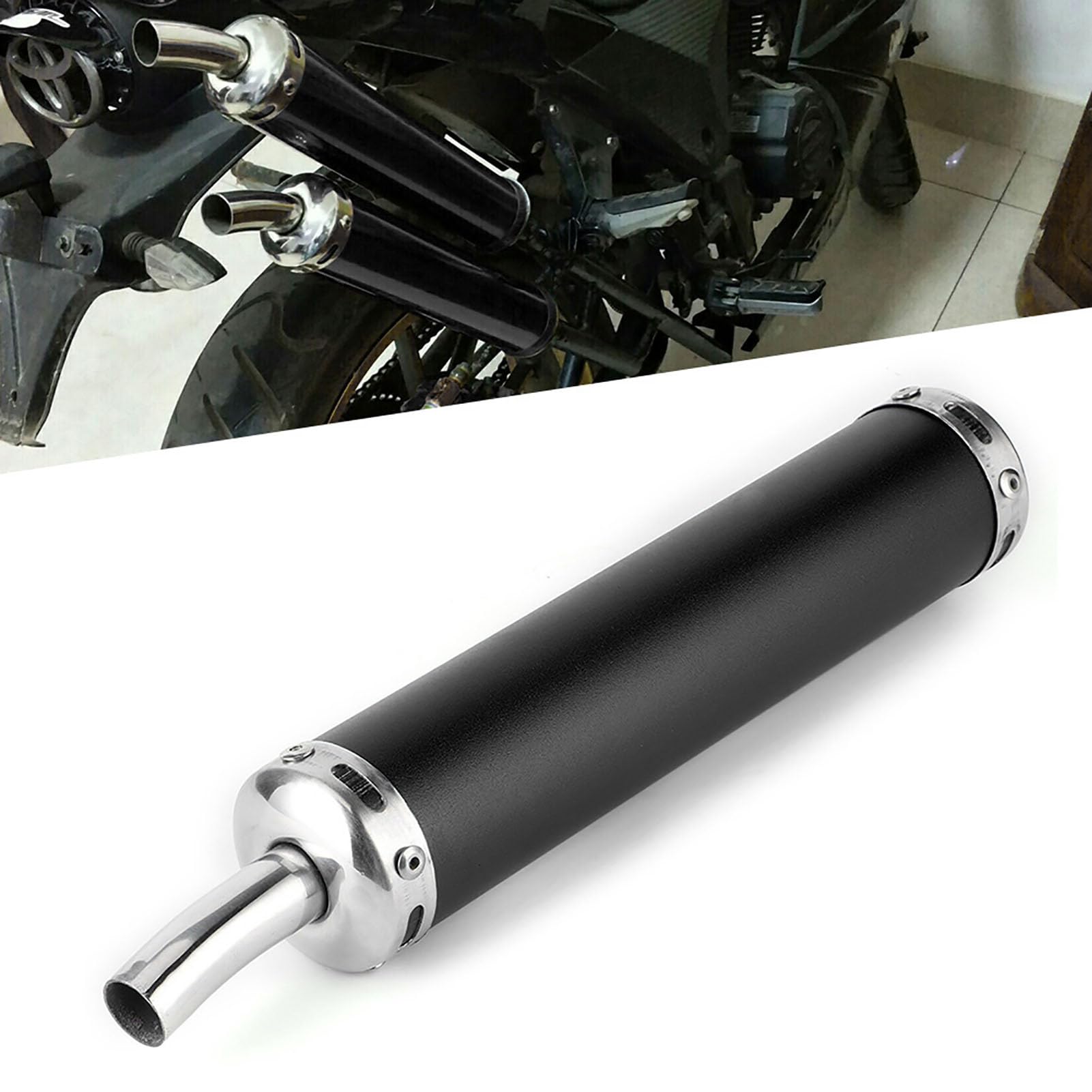 Silenziatore del Silenziatore di Scarico, di Tubi del Silenziatore di Scarico del Motociclo 20 Mm/0,8 Pollici Parti Modificate per Moto a 2 Tempi, Acciaio Inossidabile(Nero)