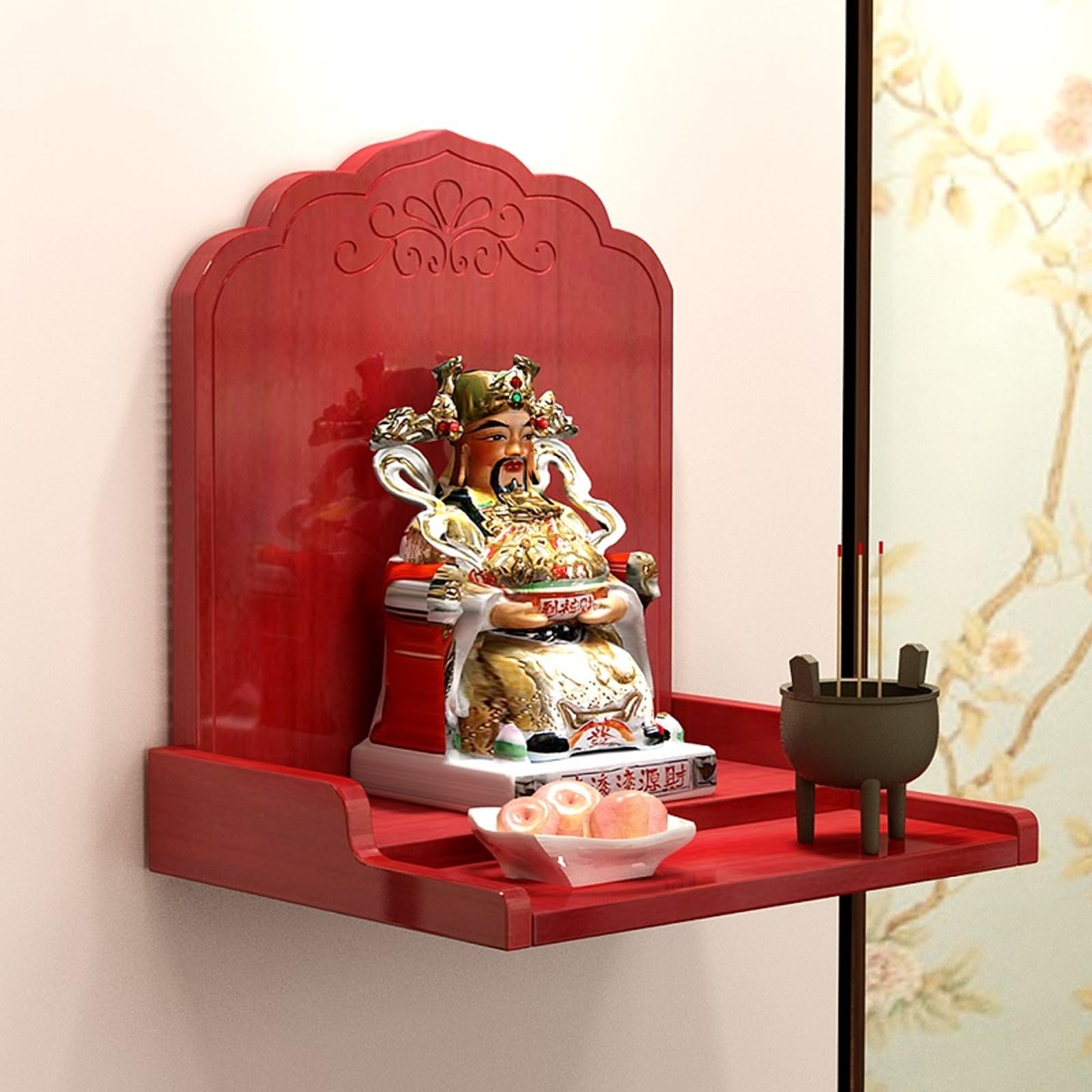 JNTFNE Wall-Mounted Buddha Statue Stand Shrine Altar Table,wood Prayer Buddhist Niche Incense Table,God Of Wealth Cabinet Guanyin Cabinet(Teak,36 * 30 * 30cm/14.1x11.8x11.8in)