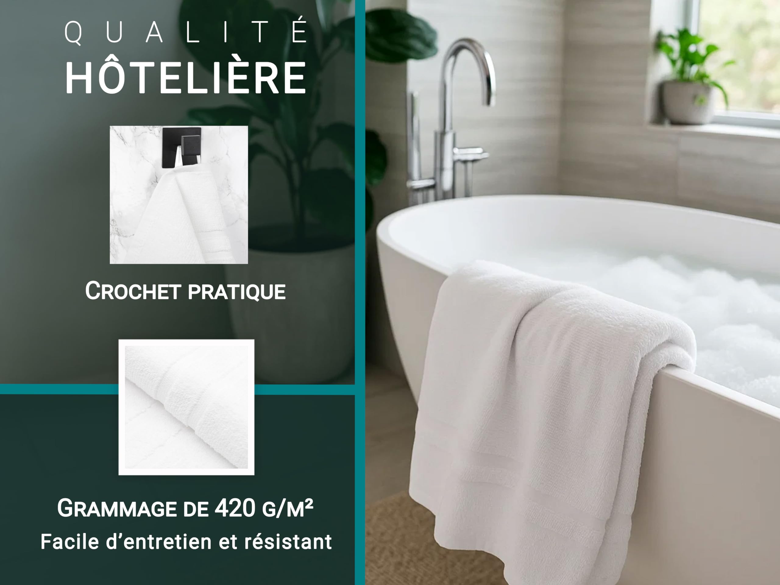 ZOLLNER Lot de 5 Serviettes de Douche en 70x140 cm - Coton - Éponge torsadée Haut de Gamme - Blanc - Qualité hôtelière - Certifié Oeko Tex®