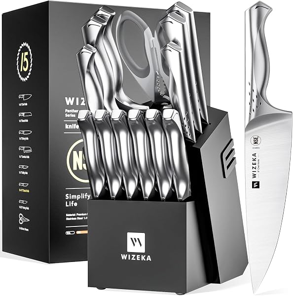 WIZEKA Kitchen Knife Set with Block