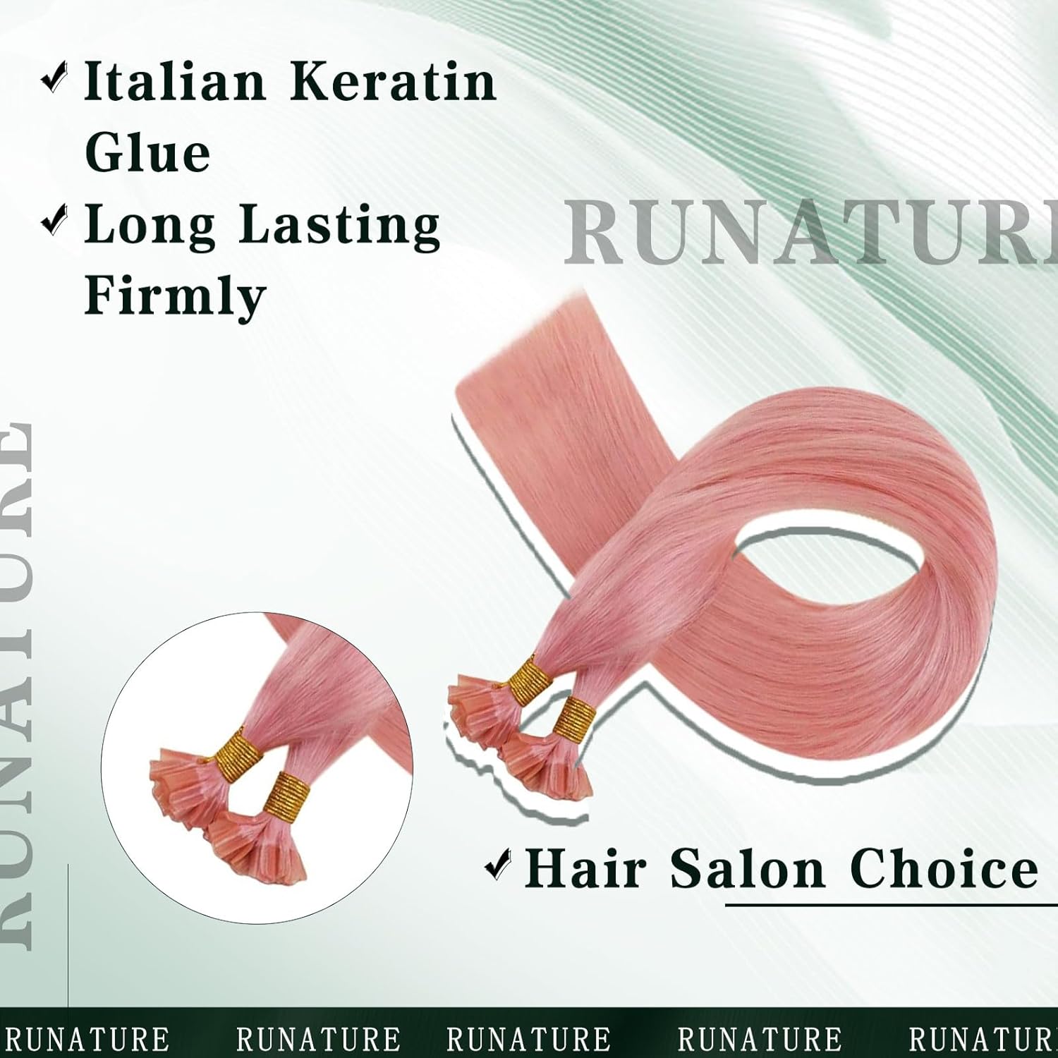 RUNATURE Utip Hair Extensions Human Hair Pink U Tip Hair Extensions Real Human Hair 18 Inch Colored U Tip Hair Extension Light Pink Keratin Tip Hair Extension Remy Natural Tangle Free Hair 25g 25s