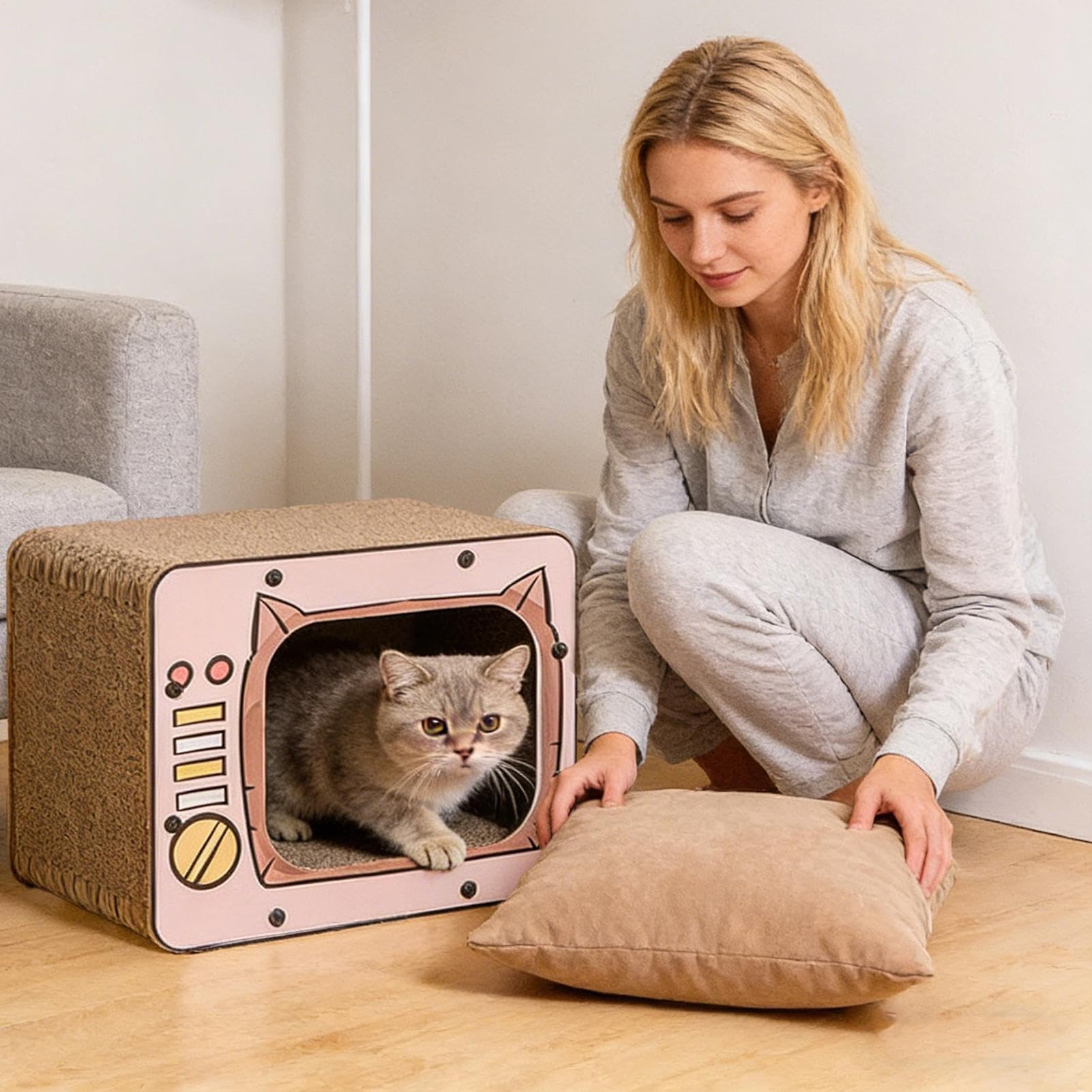 Tiragraffi in cartone ondulato a forma di TV, per tappeti, divani, porte, mobili, gattini, coniglietti, piccoli animali noia