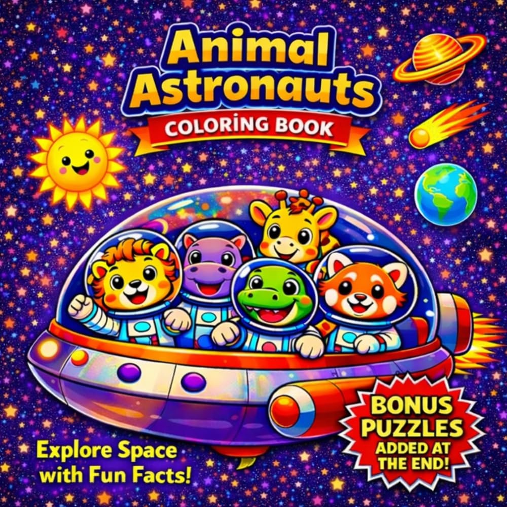 Animal Astronauts: Space Coloring & Activity Book: A Fun Space Learning Activity Book with Coloring Pages, Puzzles, Mazes & Fun Space Facts for Kids Ages 6–10