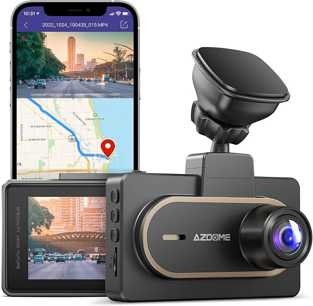 AZDOME 2K Dash Cam, Built in WiFi & GPS Car Camera, Dashboard Camera with 2560x1440P, 3.0" Display Video Recorder 170 Wide Angle, App Control, Night Vision, Parking Monitor, G-Sensor, Super Capacitor