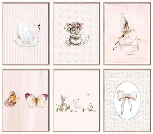 6Pcs vintage Cottagecore Nursery Wall Art Baby Girl Room Pastel