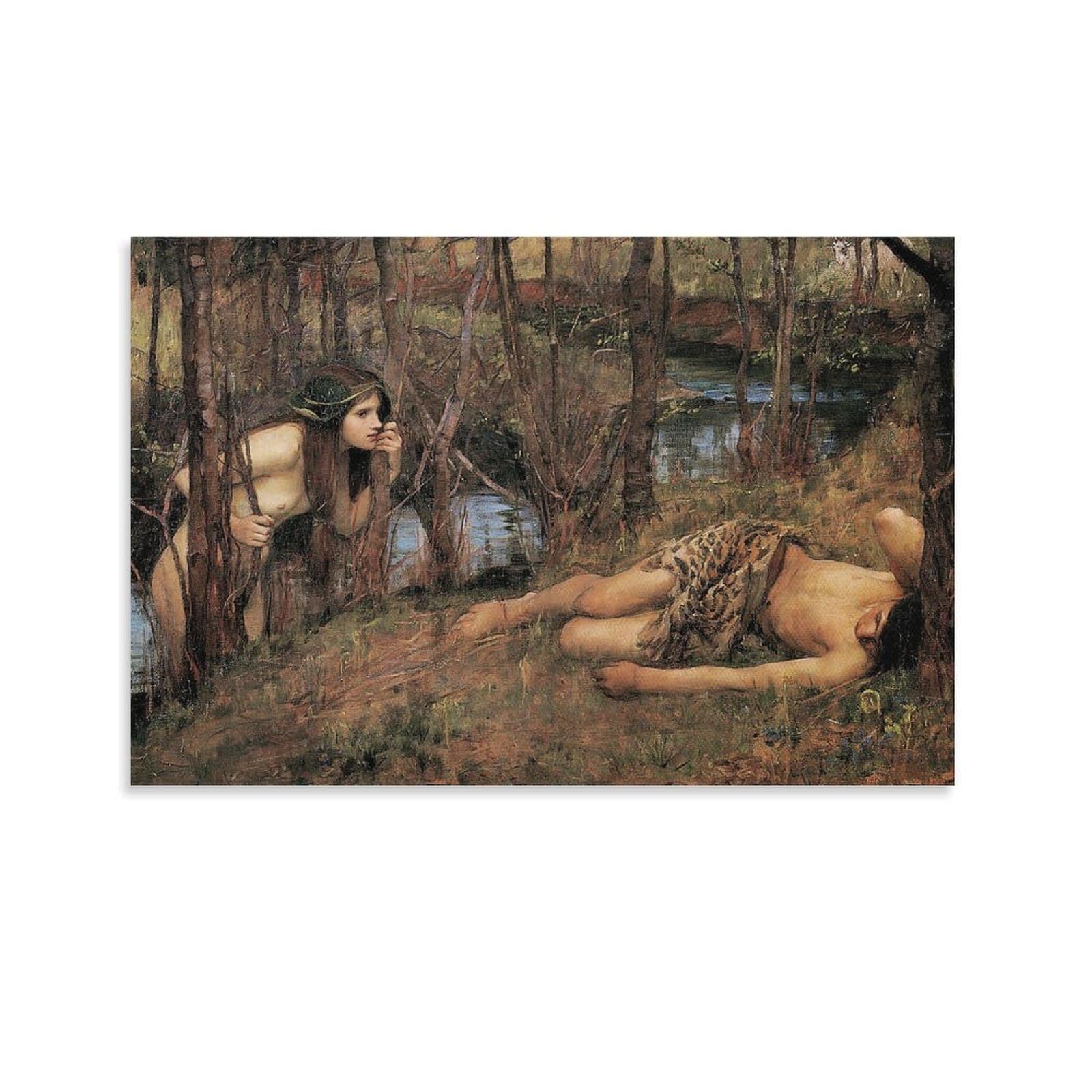 John William Waterhouse Prints 《A Naiad Or Hylas with A Nymph 1893》 Wall Art Poster Wall Art Picture Painting Canvas Print Artworks Bedroom Living Decor 20x30inch(50x75cm)