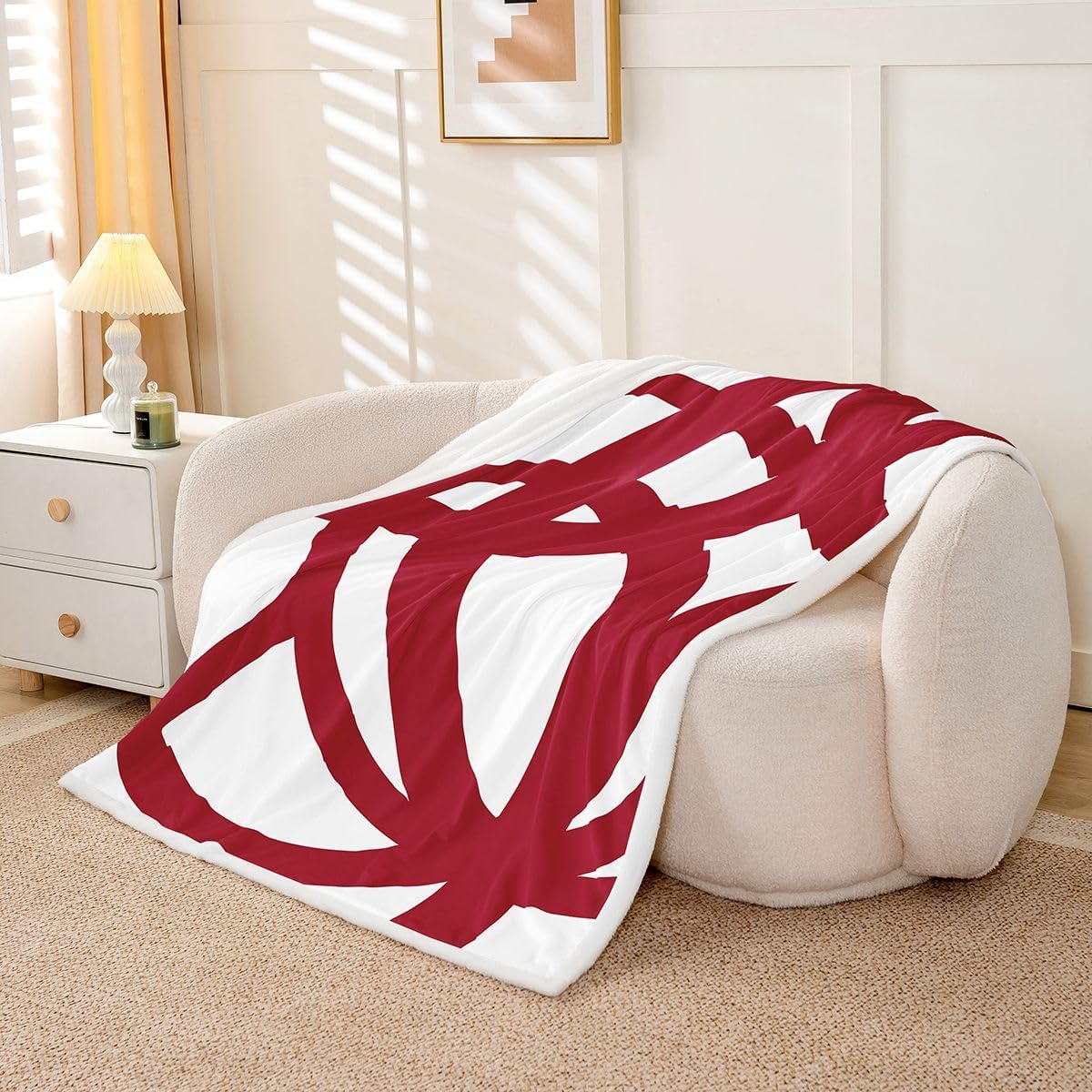 jejeloiu Red and White Fleece Throw Blanket Throw 50"x60" Geometric Stripe Plush Blanket for Bed Sofa Couch Modern Art Abstract Room Decorations